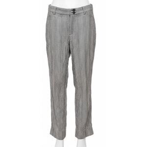 Jones New York Pants Women 10 Petite Brown White Striped 100% Linen STAIN